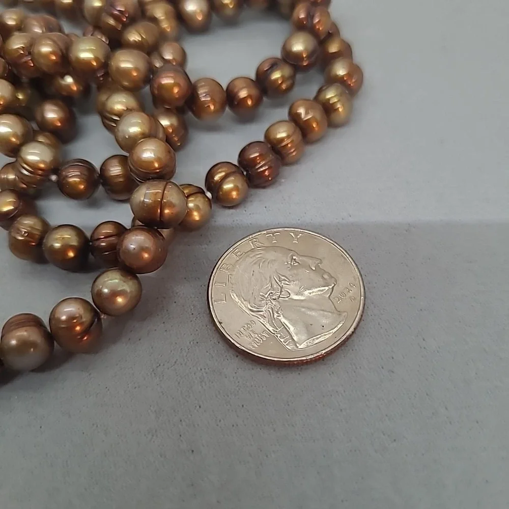 Necklace Pearl Bronze Gold Brown Ringed Freshwater Cultured Peacock Endless